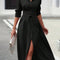 Collared Neck Long Sleeve Midi Shirt Dress